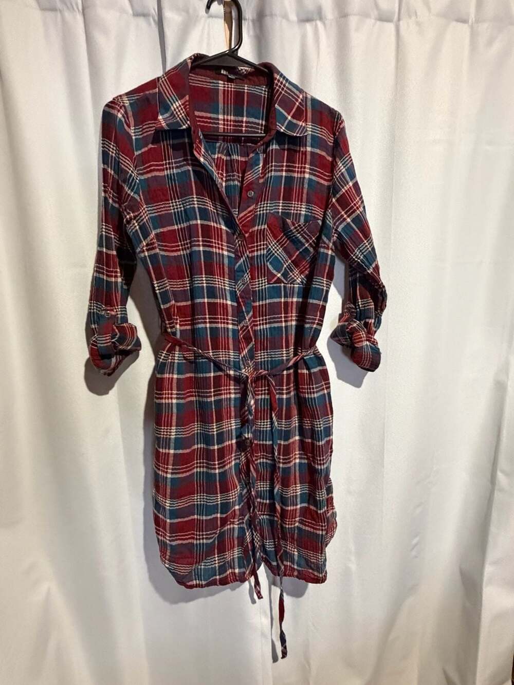 KUT from the Kloth Plaid Flannel Button-Up Tunic Shirt Dress with Belt